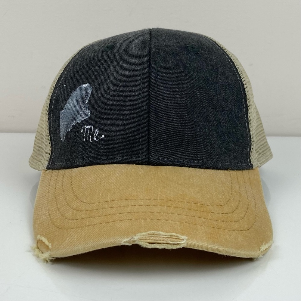Maine “Me.” Mesh Snapback Trucker Hat Gray & Yellow Unisex Adjustable Cap